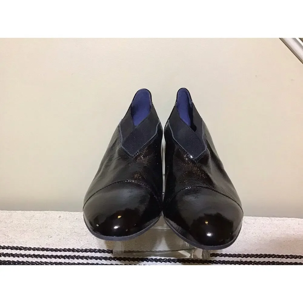 Dorking Dora Women Black Shiny Crinkle Leather Heels Sz 42-US11-11.5 Upscale Lux